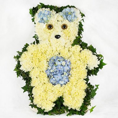 Teddybjörn blå - Specialbinderier - Begravningsblommor